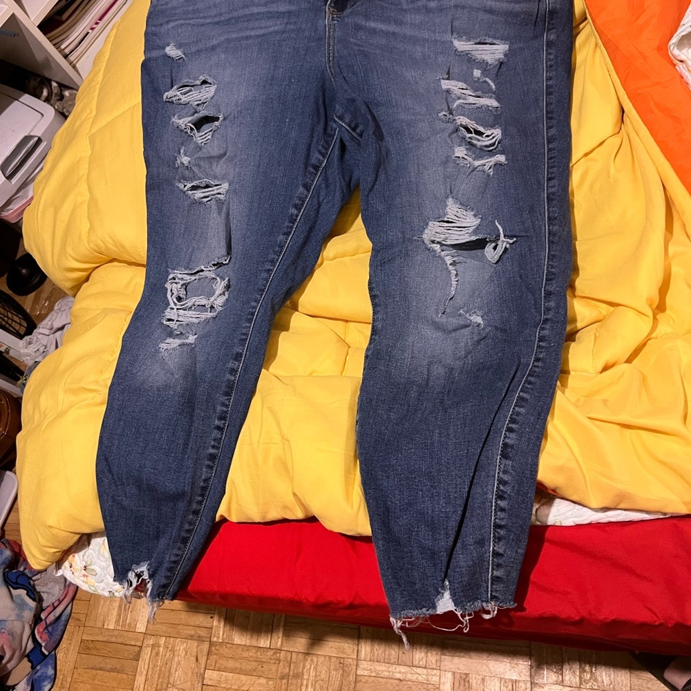 Torrid Medium Blue Ripped Boyfriend Jeans